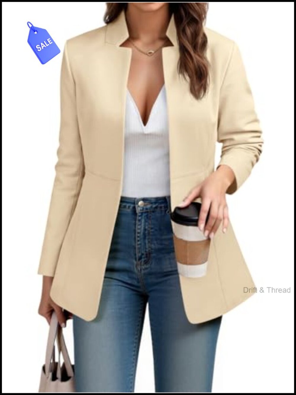 Womens Open Front Notch Lapel Blazer Long Sleeve Business Casual